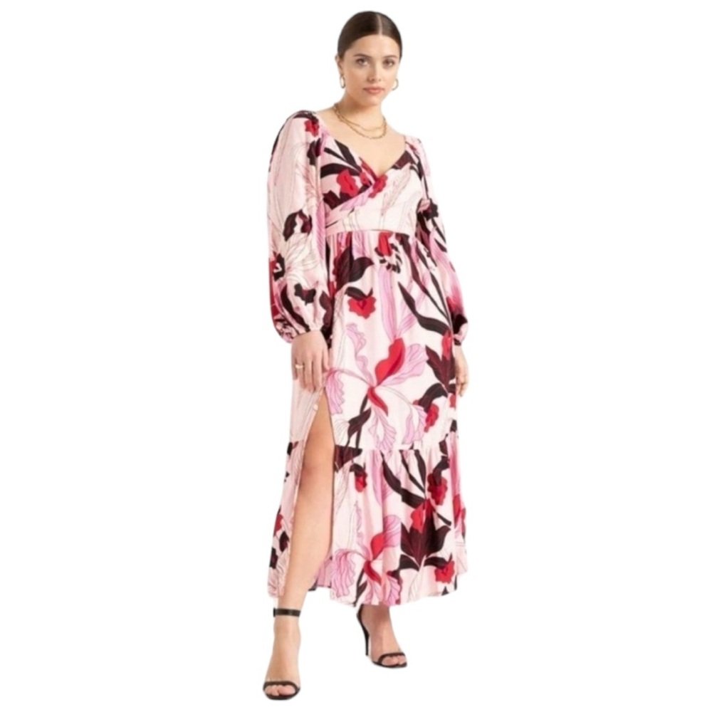 Eloquii Tropical Wrap Bodice Maxi Dress sz 20 NWT Pink Black
